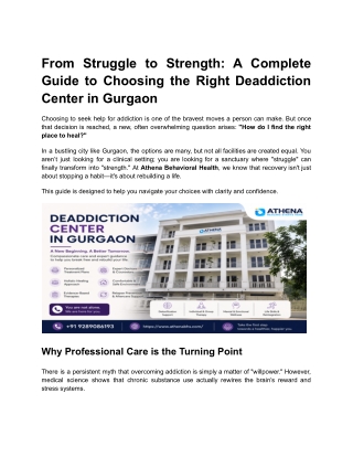 A Complete Guide to Choosing the Right Deaddiction Center in Gurgaon