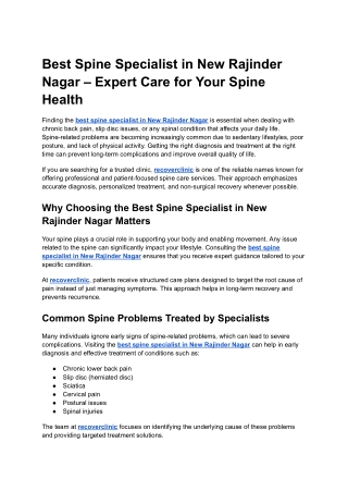 Best Spine Specialist in New Rajinder Nagar – Expert Care for Your Spine Health