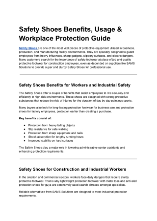 Safety Shoes Benefits, Usage & Workplace Protection Guide