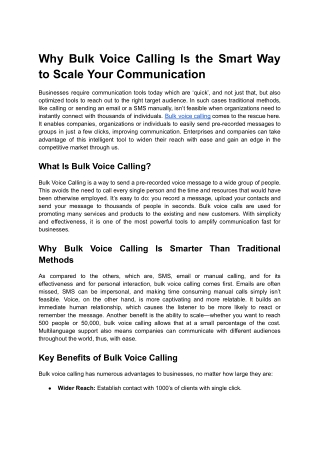 Why Bulk Voice Calling Is the Smart Way to Scale Your Communication
