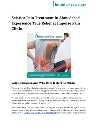 Sciatica Pain Treatment in Ahmedabad – Experience True Relief at Impulse Pain Cl