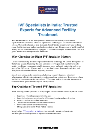 IVF Specialists in India