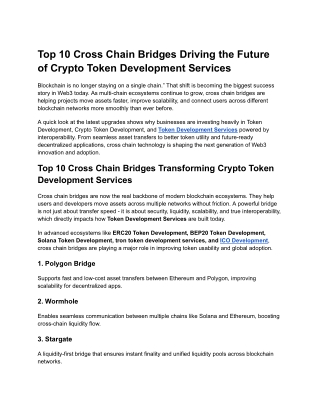 Top 10 Cross Chain Bridges Driving the Future of Crypto Token Development Services