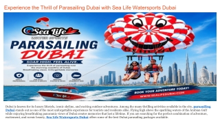Experience the Thrill of Parasailing Dubai with Sea Life Watersports Dubai