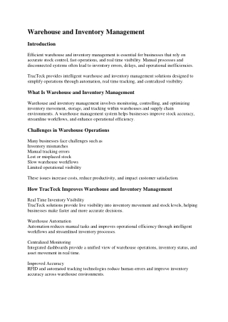 Warehouse and Inventory Management