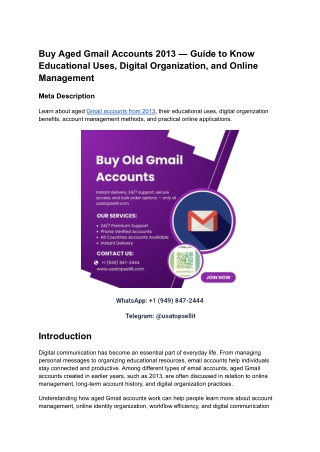 Buy Aged Gmail Accounts 2013 — Guide to Know