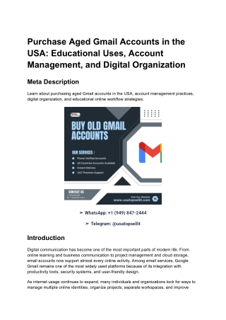 Purchase Aged Gmail Accounts in the USA