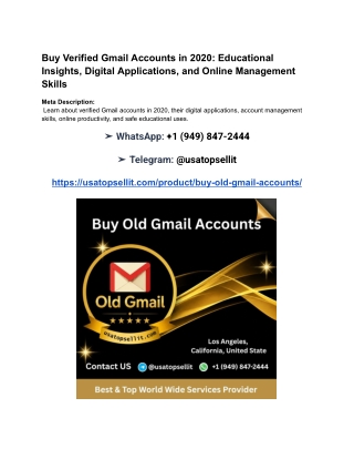 Buy Verified Gmail Accounts in 2020_ Educational Insights, Digital Applications, and Online Management Skills