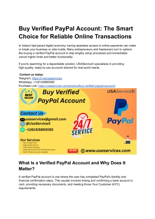 Buy Verified PayPal Account_ The Smart Choice for Reliable Online Transactions