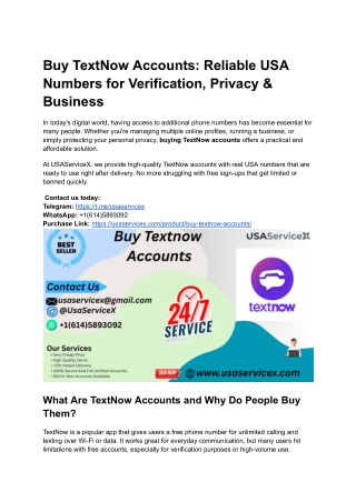 Buy TextNow Accounts_ Reliable USA Numbers for Verification, Privacy & Business
