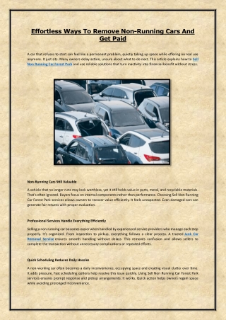 Effortless Ways To Remove Non-Running Cars And  Get Paid