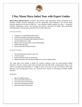 2 Day Masai Mara Safari Tour with Expert Guides