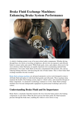 Brake Fluid Exchange Machines Enhancing Brake System Performance