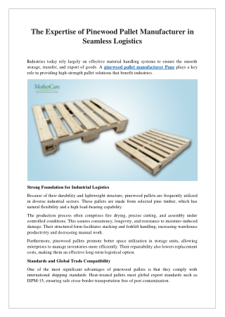 The Expertise of Pinewood Pallet Manufacturer in Seamless Logistics