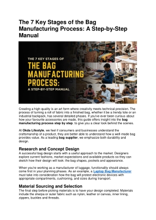 The 7 Key Stages of the Bag Manufacturing Process: A Step-by-Step Manual