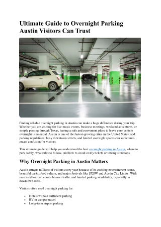 Ultimate Guide to Overnight Parking Austin Visitors Can Trust