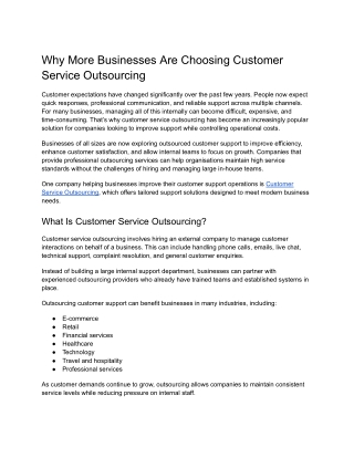 Why More Businesses Are Choosing Customer Service Outsourcing