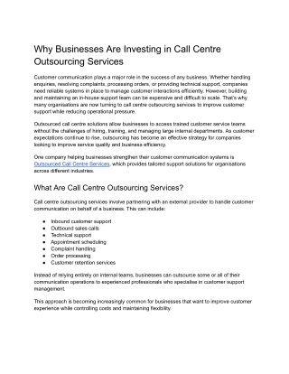 Why Businesses Are Investing in Call Centre Outsourcing Services