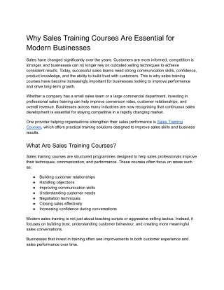 Why Sales Training Courses Are Essential for Modern Businesses