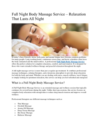 Full Night Body Massage Service – Relaxation That Lasts All Night