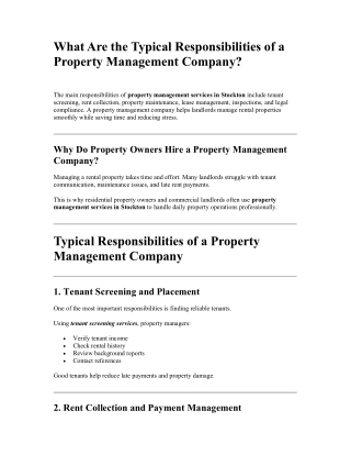 Responsibilities of Property Management Services in Stockton Explained