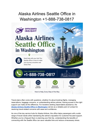 Alaska Airlines Seattle Office in Washington  1-888-738-0817