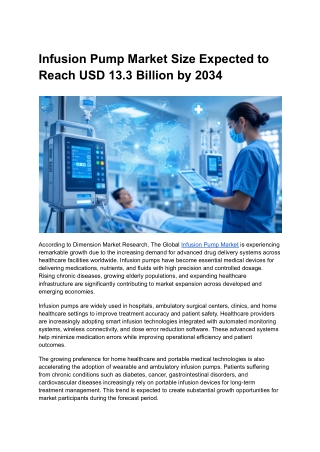 Infusion Pump Market Size Expected to Reach USD 13.3 Billion by 2034