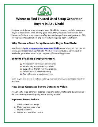 Where to Find Trusted Used Scrap Generator Buyers in Abu Dhabi