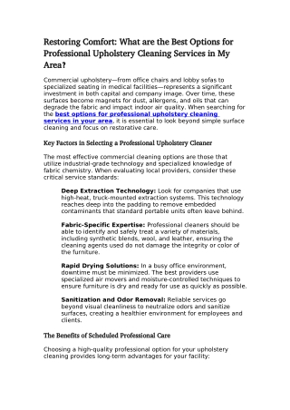 Restoring Comfort: What are the Best Options for Professional Upholstery Cleaning Services in My Area?