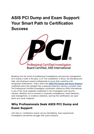 ASIS PCI Dump and Exam Support_ Your Smart Path to Certification Success