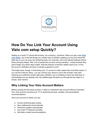 How Do You Link Your Account Using Vizio com setup Quickly?