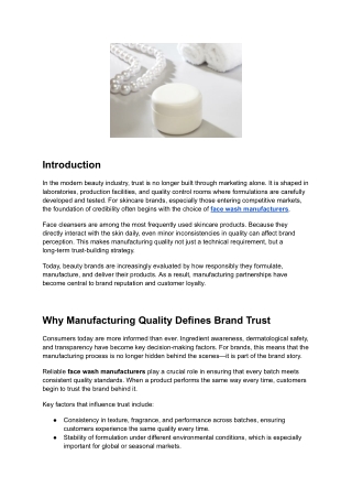 Building Brand Trust with Quality Face Wash Manufacturing