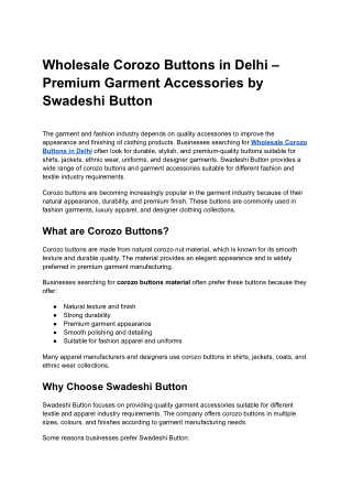 Wholesale Corozo Buttons in Delhi – Premium Garment Accessories by Swadeshi Button