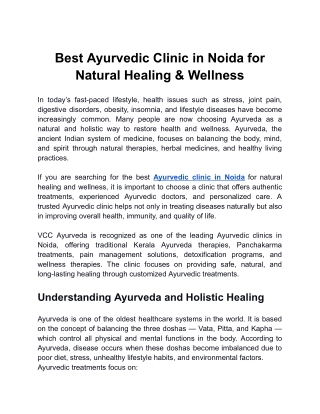 Best Ayurvedic Clinic in Noida for Natural Healing & Wellness