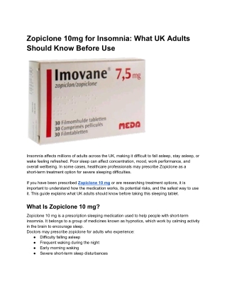 Zopiclone 10mg for Insomnia