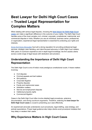 Best Lawyer for Delhi High Court Cases – Trusted Legal Representation for Complex Matters