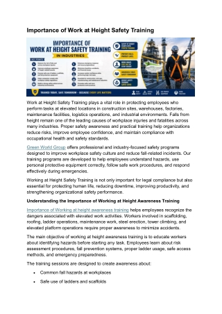 Importance of Work at Height Safety Training