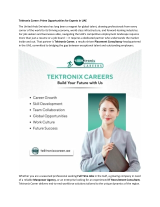 Tektronix Career - Prime Opportunities for Experts in UAE