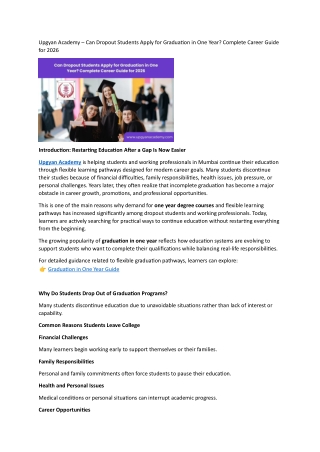 Upgyan Academy – Can Dropout Students Apply for Graduation in One Year? Complete