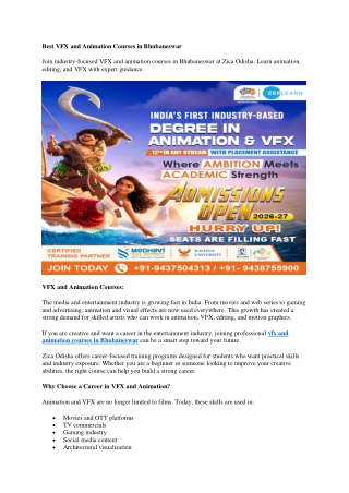 Best VFX and Animation Courses in Bhubaneswar