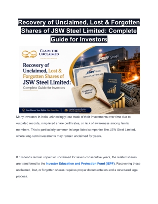 Recovery of Unclaimed, Lost & Forgotten Shares of JSW Steel Limited_ Complete Guide for Investors