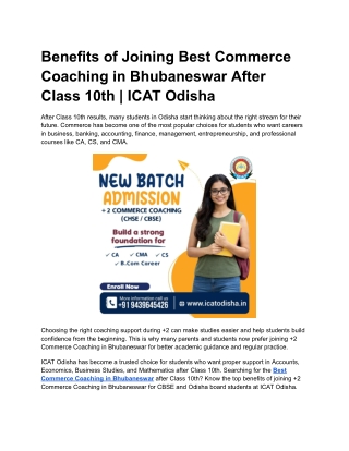 Benefits of Joining Best Commerce Coaching in Bhubaneswar After Class 10th  ICAT Odisha