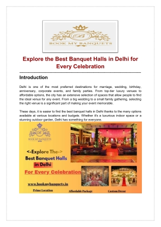 Banquet Halls in Delhi for Weddings, Parties