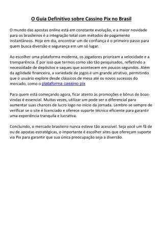 Pagamentos Instantâneos: A Força do Cassino Pix
