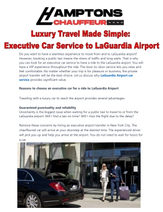 Luxury Travel Made Simple Executive Car Service to LaGuardia Airport