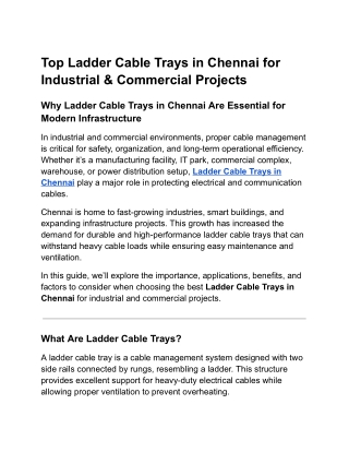 Top Ladder Cable Trays in Chennai for Industrial & Commercial Projects