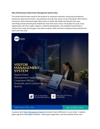 Why UAE Businesses Need Visitor Management Systems Now