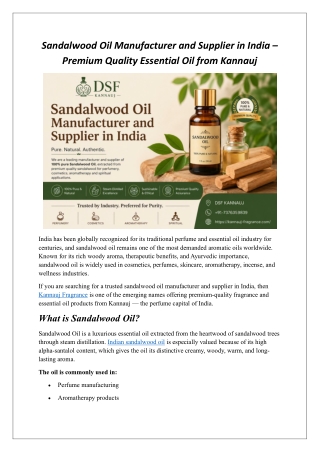 Sandalwood Oil Manufacturer and Supplier in India
