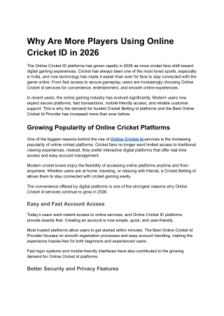 Why Are More Players Using Online Cricket ID in 2026
