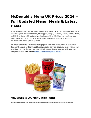 McDonald’s Menu UK Prices 2026 – Full Updated Menu, Meals & Latest Deals